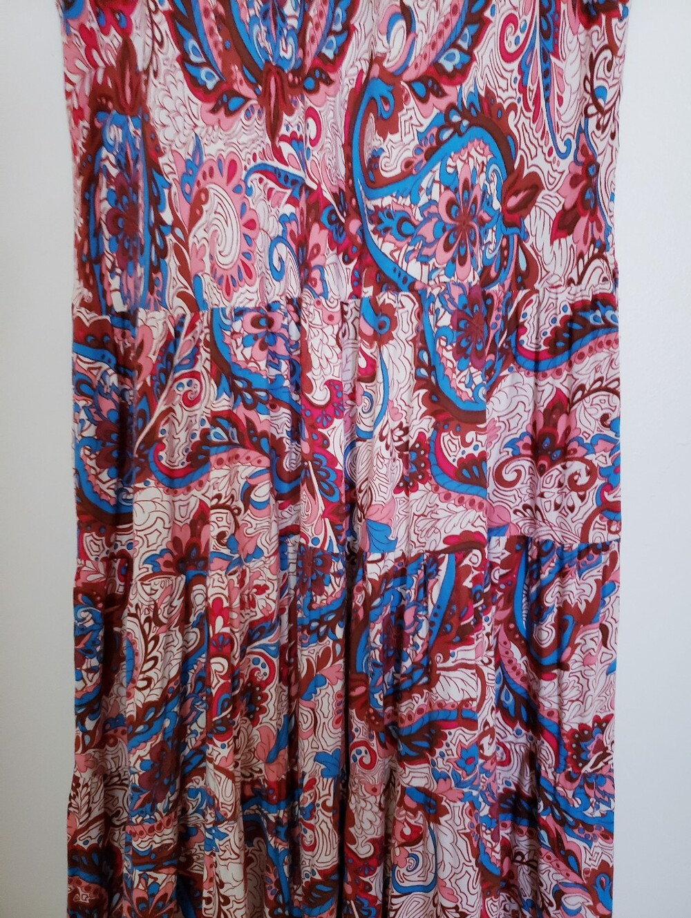 Soft Surroundings Pink Blue Paisley Print Tiered Maxi Dress - Picture 9 of 15